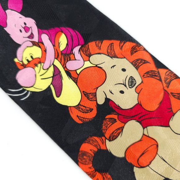Disney Winne the Pooh Men Tie Tigger Eeyore Piglet Black Multi Size 57x4 - NWOT - Picture 2 of 7